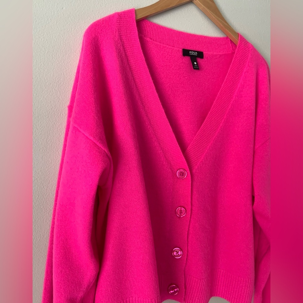 Aqua Womens Front Button Cashmere V-Neck Cardigan Sweater V10337 Neon Pink L - Picture 7 of 16